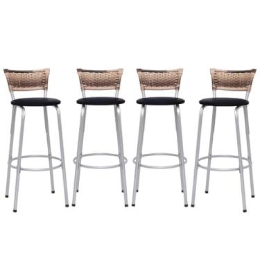 Imagem de Banqueta Altas Junco Cappuccino Estrutura Prata 70cm Para Balcão Cozinha, Bar, Bistrô, Americano Kit 04 Unidades - Itagold (Preto)