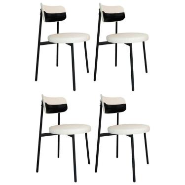 Imagem de Cadeira De Jantar Estofada Kit 4 Nyka M25 Linho Palha/preto - Mpozenato