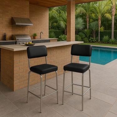 Imagem de Banqueta Banco Alto Vintage Cromado Gourmet Cozinha Panta