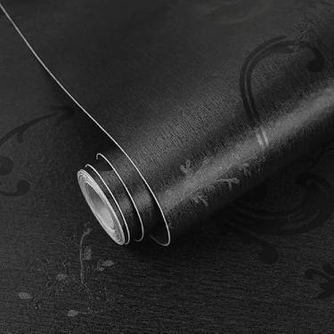 Imagem de Abyssaly Papel de parede de contato preto amigável para locatários 39,9 cm x 1,049 cm vintage em relevo floral descascar e colar papel de parede autoadesivo para banheiro quarto bancadas armários