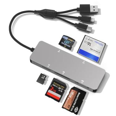 Imagem de Leitor Memory Stick Pro Duo para Lexar/Sony/Fuji – Adaptador OTG de alumínio 5 em 3 para Memory Stick Pro Duo/XD/Compact Flash/SD/Micro SD, leitor de cartão Lightning USB C USB A para câmera/GoPro