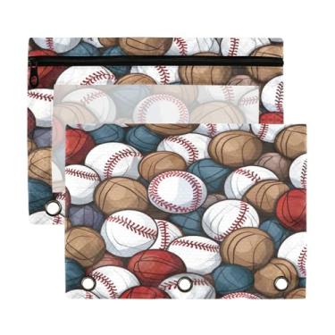 Imagem de ATTX Bolsa de lápis com estampa de bolas de beisebol para fichário de 3 anéis – Estojo transparente de grande capacidade com zíper liso, organizador de material de escritório resistente #197