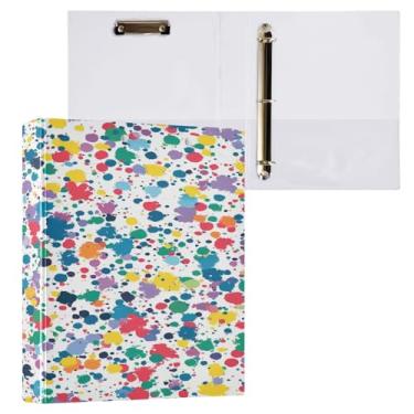Imagem de ATTX Fichário de 3 anéis com 3 respingos de tinta colorida para papel tamanho carta, 21,6 x 28 cm, fichários de três anéis com prancheta para material de escritório #389