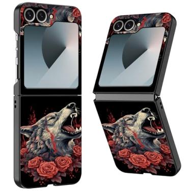 Imagem de WZCJDHMJ Capa para Samsung Galaxy Z Flip 6, fina, fina, rígida, policarbonato antiarranhões, capa protetora à prova de choque para Samsung Galaxy Z Flip 6 2024-Rosa e Lobo rugindo