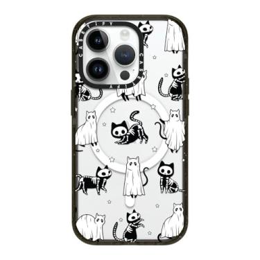 Imagem de CASETiFY Capa Impact para iPhone 14 Pro [proteção contra quedas de grau militar de 2,5 m 4X/compatível com Magsafe] - Gatos fantasmas de Halloween e gatos esqueleto - preto transparente