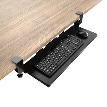 Imagem de Bandeja de teclado grande embaixo da mesa com braçadeira C ajustável, gaveta ergonômica deslizante para teclado de computador e mouse para digitação de escritório e casa (preto)