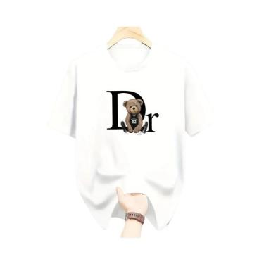 Imagem de Camiseta Casual De Verão Com Estampa De Urso, Manga Curta, Decote Redo