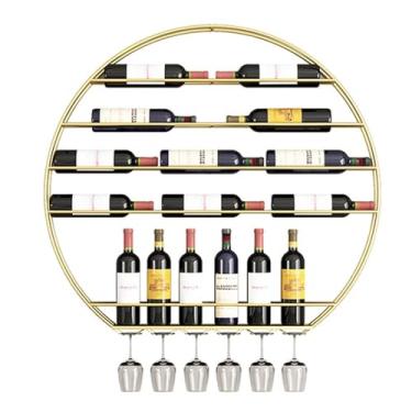 Imagem de GKPSSURV Rack de exibição de vinho moderno montado na parede prateleiras de vinho industriais redondas montadas na parede, suporte de vidro para garrafa de vinho, suporte flutuante, 14 garrafas