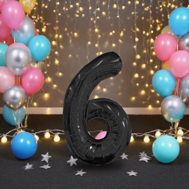 Imagem de Balão número 6 de hélio preto de 81 cm para decorações de festa de aniversário, suprimentos para chá de bebê, crianças, meninos, meninas