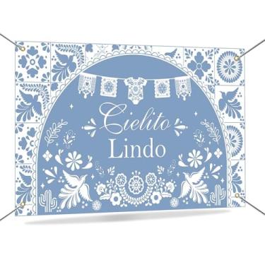 Imagem de Mocsicka Cielito Lindo Faixa de Fundo de Chá de Bebê Azul Poeirento Mexicano Cielito Lindo Decorações de Chá de Bebê Talavera Decorações de Casamento Banner Photo Supplie 179,8 x 110 cm (azul)