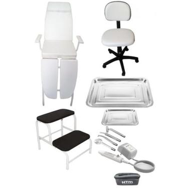 Imagem de Kit Podologia  Cadeira Mocho Alta Frequência HTM Escada 02 Degraus - F