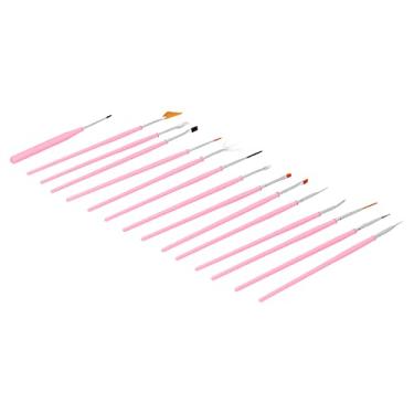Imagem de aqxreight 15pcs Professional Nail Art Brush Set DIY Nylon Cabelo Nail Liner Desenho Pintura BrushWhite É Muito para Desenhar Pincel Fácil Faz Com que a Queda Não Seja Tecnologia Durável Art (Conjunto de pincéis a óleo 15 peças rosa)