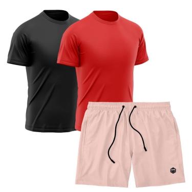 Imagem de Kit 2 Camisetas Dry Treino Fitness Academia + Short Bermuda Rosa-Masculino