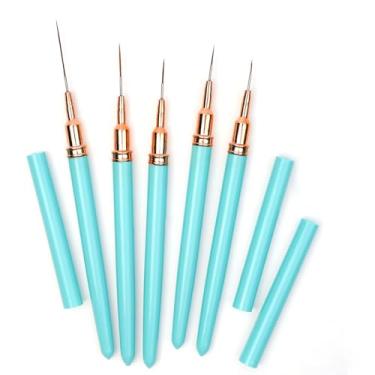 Imagem de Conjunto de 5 pincéis de arte de unha, pincéis finos para delineador de unhas, desenho detalhado para gel de unhas, tamanhos 5/8/12/20/25 mm (azul lago)