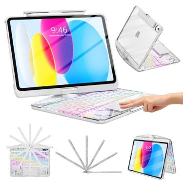 Imagem de TSQQST Capa transparente com teclado sem fio para iPad (A16) 11ª geração 11 polegadas 2025/iPad 10ª geração 10 polegadas 2022 com suporte para lápis e trackpad multitoque, luz de fundo em 7 cores