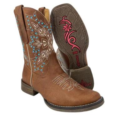 Imagem de Bota Texana Feminina Goyazes Couro Dallas Terra Bico Quadrado Flex Ref
