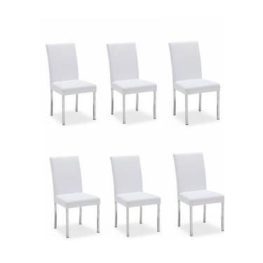 Imagem de Conjunto 6 Cadeiras de Jantar Vitória Cromada Branca Estofada Material