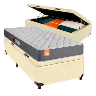 Imagem de Cama Box Bau Bege Solteiro + Colchão D23 Pro Inducol