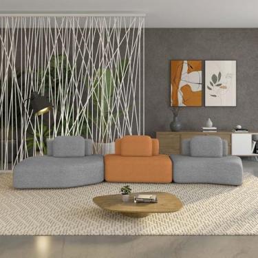 Imagem de Sofá Ilha Sala de Estar Dakota 3 Módulos 484cm Encostos Almofadas Soltas Bouclê Rústico Cinza/Terracota G33 - Gran Belo