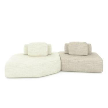Imagem de Sofá Ilha Dakota 2 Módulos 310cm Encostos Almofadas Soltas Linho OffWhite/Bege G33 - Gran Belo