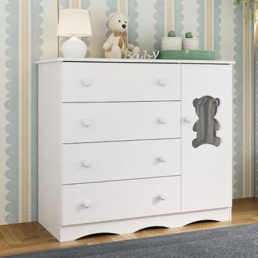 Imagem de Cômoda Infantil 95cm 1 Porta com Vidro e 4 Gavetas Doçura Multimóveis Mp4494 Branco