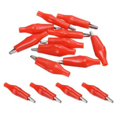 Imagem de HARFINGTON 10 clipes jacaré de 24 mm pequeno aço isolado braçadeira de teste elétrico grampos de crocodilo para multímetro laboratório bateria elétrica teste cabo clipe de chumbo, vermelho