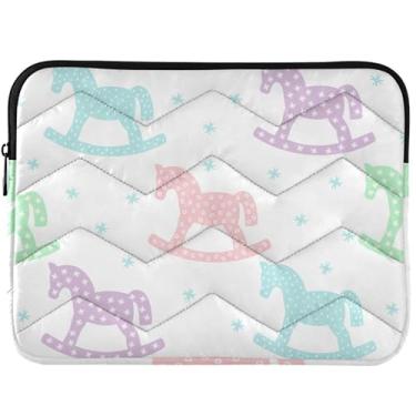 Imagem de Capa para notebook personalizada com cavalos de balanço fofa, capa universal para laptop de 13 a 14 polegadas para MacBook de 13 polegadas