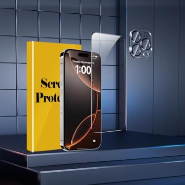 Imagem de Pacote com 1 protetor de tela para iPhone 16 Pro, com 1 pacote de protetor de lente de câmera de vidro temperado, acessórios compatíveis com capas para Apple