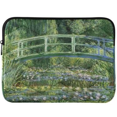 Imagem de Capa acolchoada para laptop com pintura Monet personalizada com ponte de nenúfares para computador, capa universal para notebook de 13 polegadas, laptop de 35,5 cm