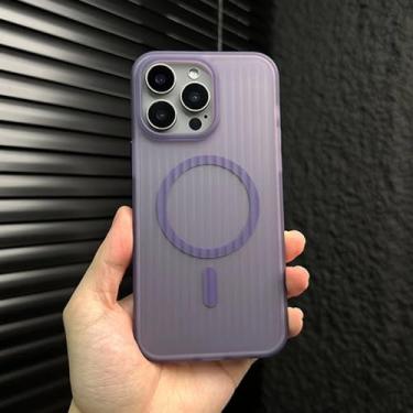 Imagem de Capa de luxo com estampa ondulada e carregamento magnético sem fio para iPhone 16, 15, 14, 13, 12, 17 Pro Max, à prova de choque e com acabamento fosco, na cor roxa. Compatível com iPhone 13 Pro Max