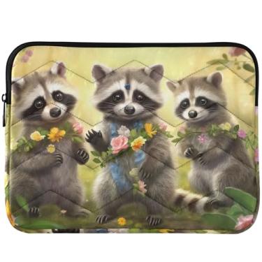 Imagem de Capa protetora fofa de guaxinins de animais fofos, capa protetora para notebook estética universal de 13 a 14 polegadas