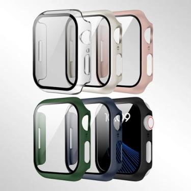 Imagem de Pacote com 6 capas com protetor de tela de vidro temperado para Apple Watch Series 4-10, ultrafina, resistente a arranhões, PC rígido (preto/transparente/rosa/verde/luz das estrelas/azul, 41 mm)