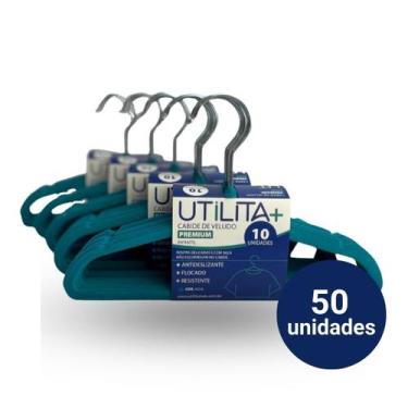 Imagem de Cabide Veludo Infantil Slim Azul  Kit 50 pçs - Utilita Mais