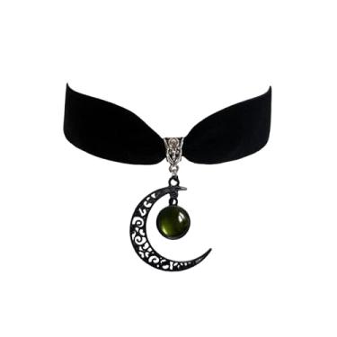 Imagem de LKingel Colar gótico de lua de Halloween para mulheres punk vampiro lua pingente colares vintage veludo cristal gargantilha colar de bruxa Halloween baile fantasia joias acessórios emmo 2025, Zinco