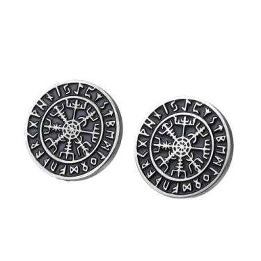 Imagem de TEAMER Brincos Vegvisir de aço inoxidável, bússola rúnica nórdica, joia de amuleto de proteção e orientação para mulheres, 18*18mm, Aço inoxidável, Sem pedra preciosa