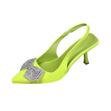 Imagem de Sapato feminino casual fechado com strass adornado salto versátil plus size com salto de 7,5 cm/2,95 pol, primavera verão calçado moderno, Verde, 34