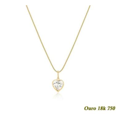 Imagem de Colar Feminino Veneziana Em Ouro 18k 750 50cm + Pingente Coração Branc