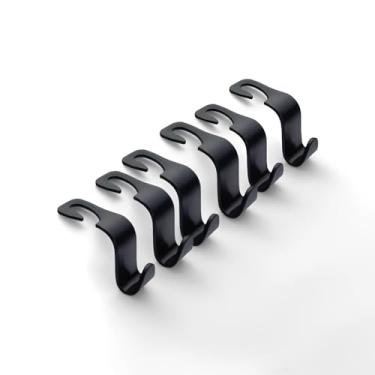 Imagem de 6 ganchos de encosto de cabeça de carro, resistente em forma de S, de plástico preto, ajustável, rotação de 360°, ganchos ocultos de armazenamento para assento de carro, SUV, caminhão, fácil