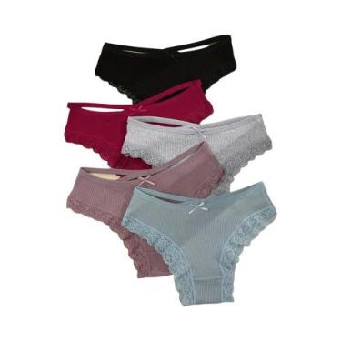 Imagem de Calcinhas De Renda De Algodão Femininas 5PCS Confortáveis Calcinhas Br