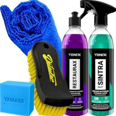 Imagem de Kit para Limpar e Restaurar Plásticos Restaurax Sintra Fast Vonixx Escova Detailer Espuma Yamase
