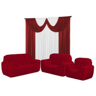 Imagem de Kit Cortina Paris 4 Metros+Capa De Sofá 3, 2 E 1 Lugares Jogo Promoção