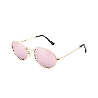 Imagem de Pro Acme Óculos de sol retrô oval de metal polarizado para mulheres e homens, pequenos, modernos, óculos de sol vintage dos anos 90, Espelhado dourado/rosa, Medium