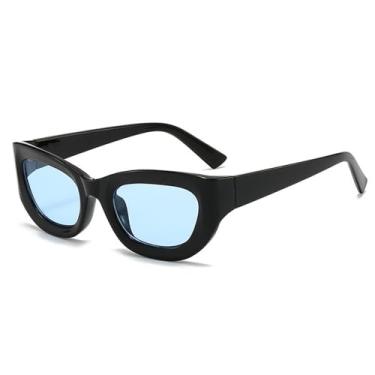 Imagem de Óculos de Sol Olho de Gato Feminino Pequeno Oval Masculino Punk UV400 para Esportes ao Ar Livre, Corrida e Ciclismo, Preto e Azul