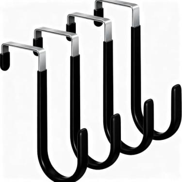 Imagem de Pacote com 4 ganchos sobre a porta, ganchos com borracha para evitar arranhões, organizador resistente para sala de estar, banheiro, quarto, cozinha, roupas, toalhas, chapéus, casacos, bolsas (preto)