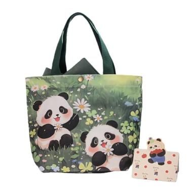 Imagem de Linda sacola de panda estampa dupla face - Mini bolsa de presente com papel de seda e cartão comemorativo, 8 padrões, 27 x 23 x 8 cm, fecho de pressão de metal, lancheira reutilizável para mulheres e