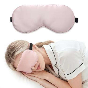Imagem de Máscara de sono, máscara de olho de seda acetinada para dormir com alça ajustável, sombra de olhos vendada, cobertura de olhos para noite (rosa)