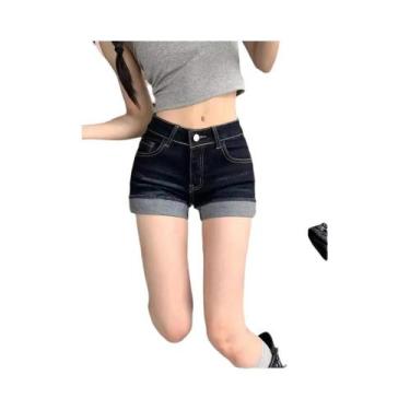 Imagem de Shorts Jeans Femininos Slim Skinny De Alta Elasticidade Azul Moda Prim
