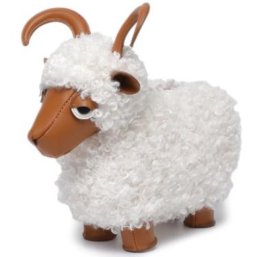 Imagem de Lyuxhetaokdiq Bolsa de mão feminina de couro PU, exclusiva, divertida, estranha, fofa, em forma de animal, bolsa tiracolo, Marrom ovelha, Bolsa de ovelha