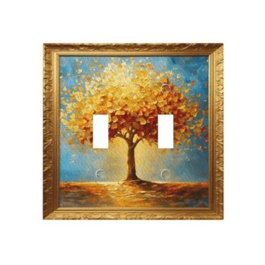 Imagem de Capa decorativa para interruptores de luz, árvore dourada da vida, 2 gangs, placa de parede com interruptor duplo, capa decorativa para decoração de casa