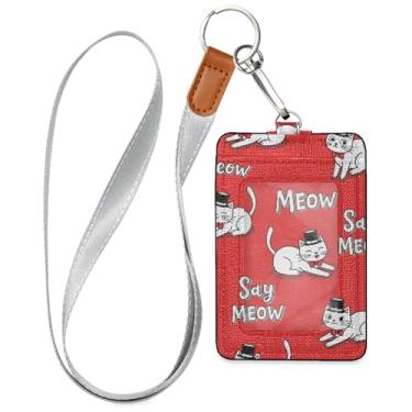 Imagem de Burbuja Porta-crachá de couro com cordão, etiqueta de identificação de gatos com 1 janela transparente para identidade e 2 compartimentos para cartão para escritório, enfermeira, professor, médico